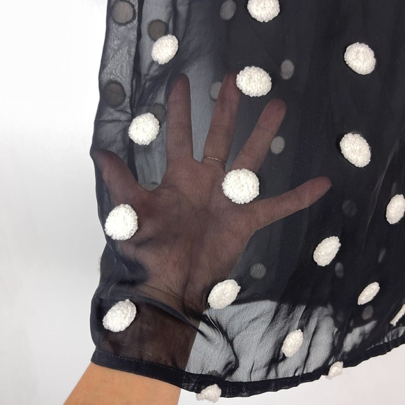 ModCloth (S) Polyester Sheer Textured Button Up Shirt Polka Dot Black - Picture 8 of 10
